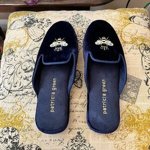 Patricia Green Queen Bee Embroidered velvet slippers